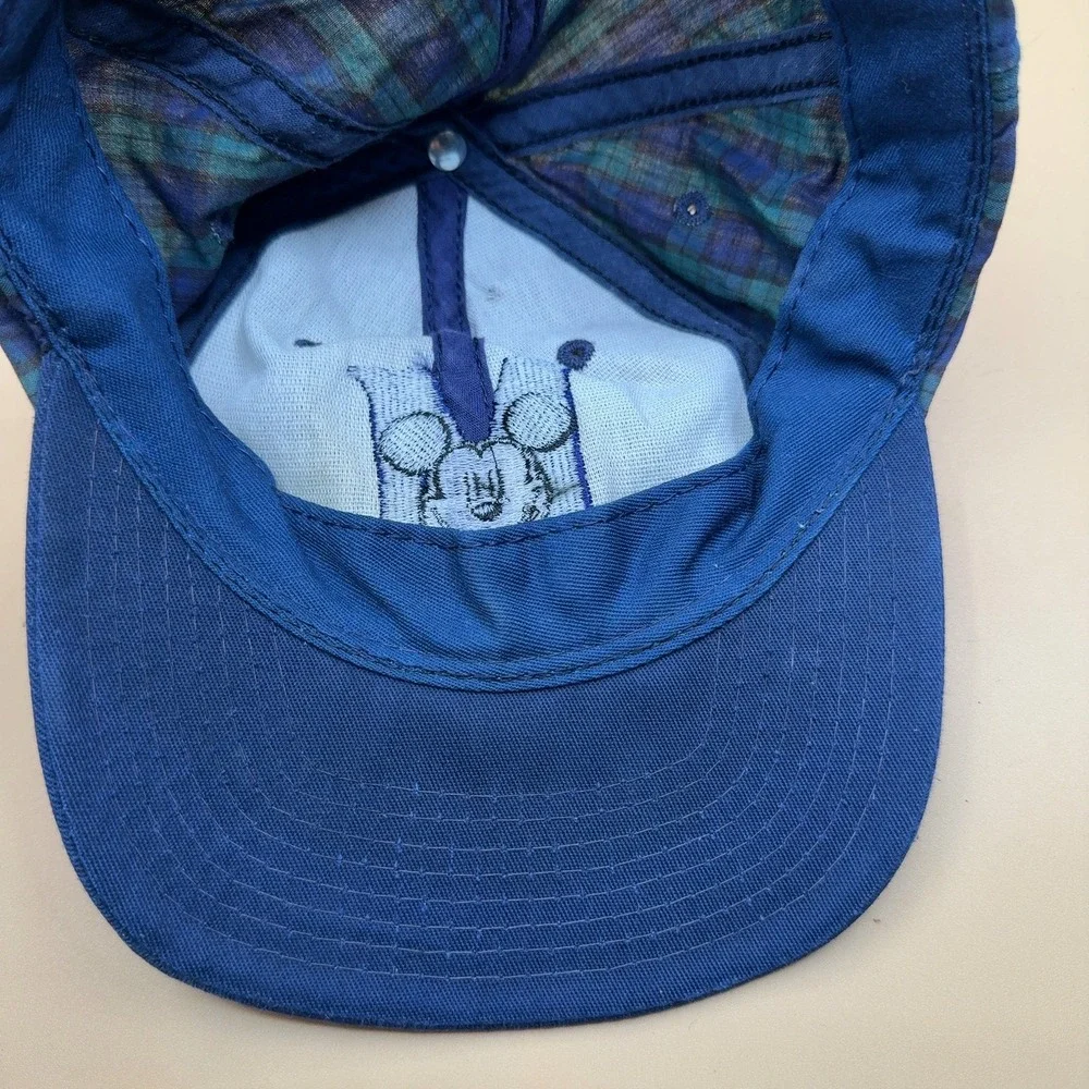 Vintage Disney Mickey Mouse Baseball Cap Plaid Blue Adult Snapback